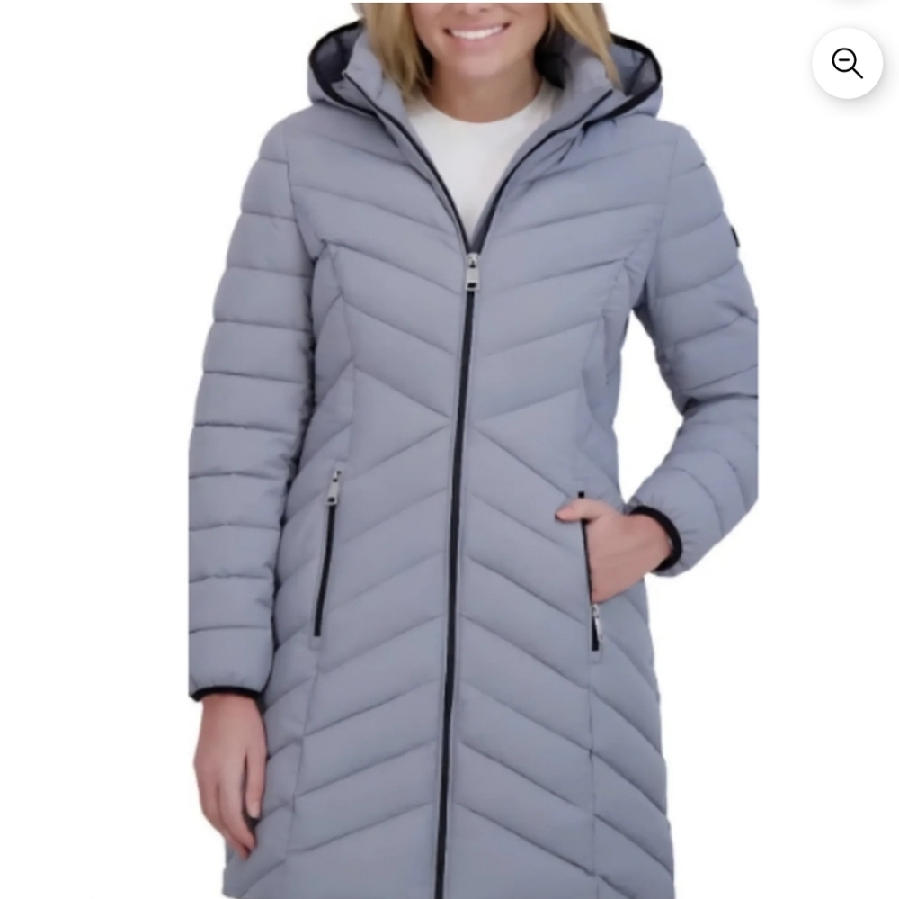 DKNY Women's Light Gray Puffer Jacket